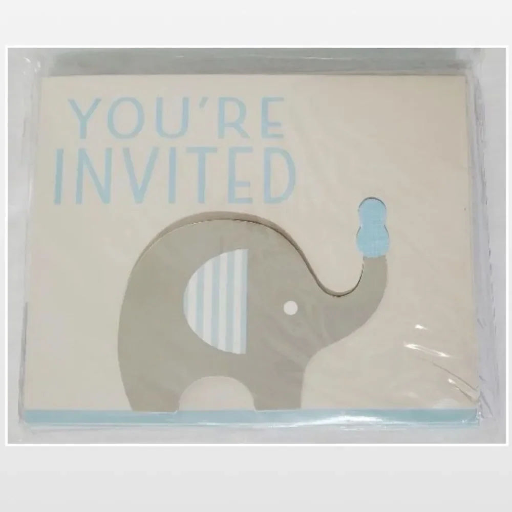 New Kid Blue Elephant Invitations Home